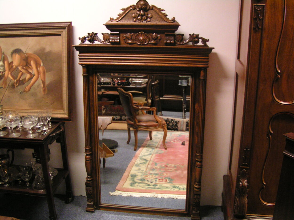 artikelnr. 1602036 Antieke Eikenhouten Spiegel Facet Geslepen Glas in Zeer Goede Staat. prijs €495,- euro
