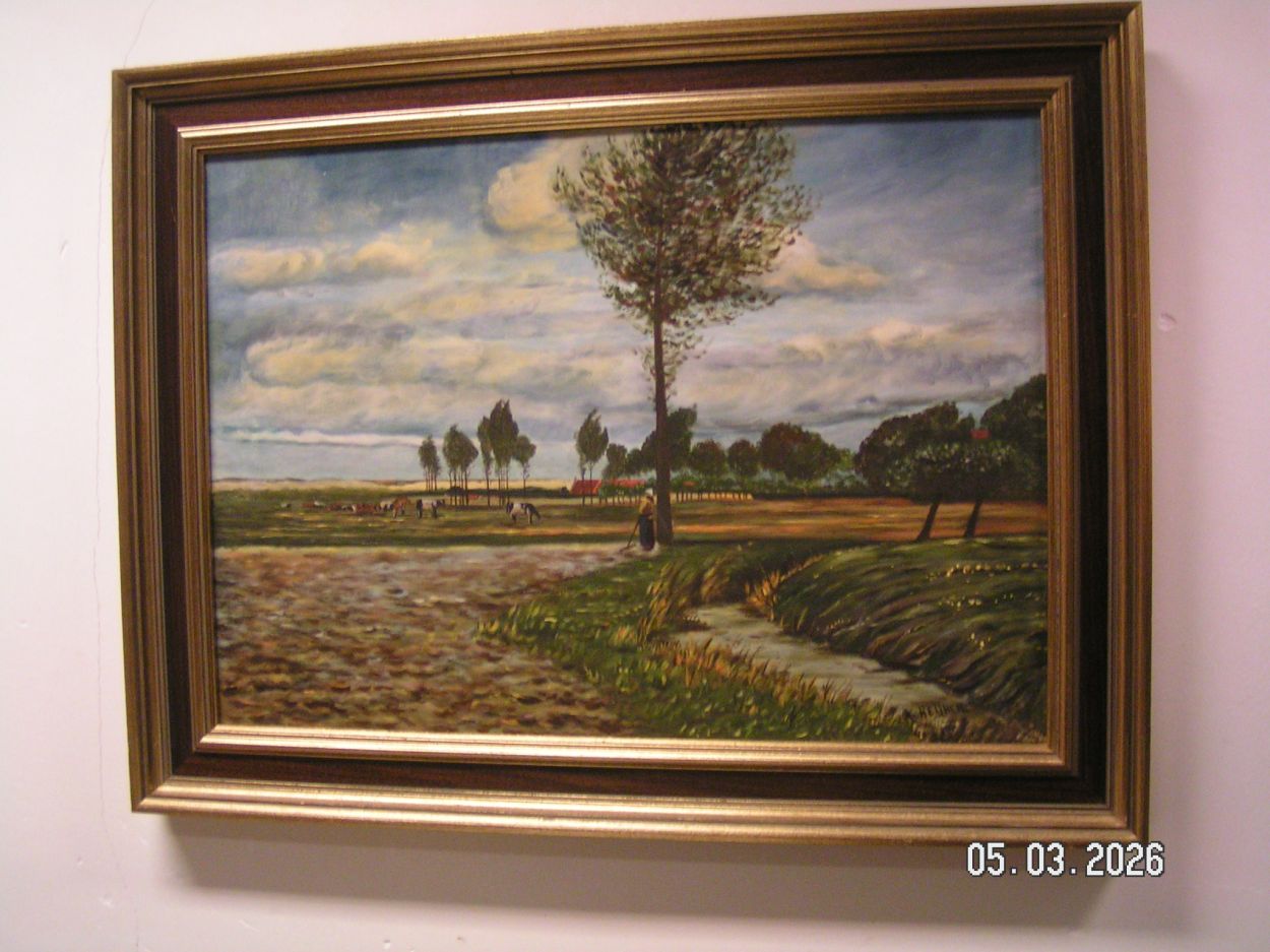 artikelnr. 16020104 Zeer Mooi Groot Schilderij Olieverf Boerenlandschap. prijs €125,- euro
Schildrij is gesigneerd A. Heinen 
Afm H 64 B 84 cm















