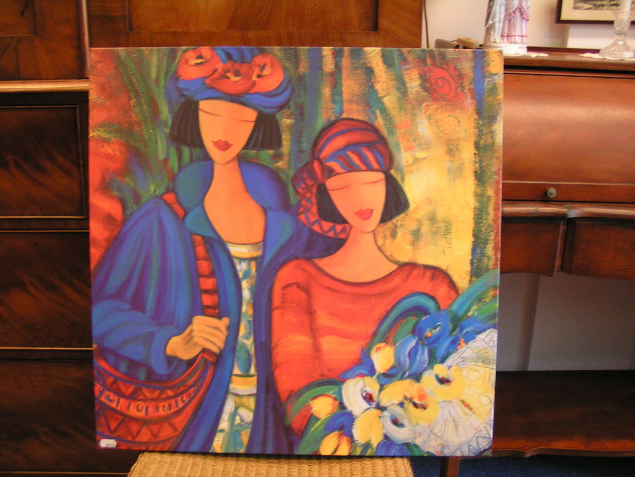 artikelnr. 00121 Druk-afbeelding van 2 vrouwen met bloemen, Abstacte Kunst: prijs 39.50 euro
L: 60 x B: 62 cm

gespannen op houten frame
Keywords: druk abstacte kunst