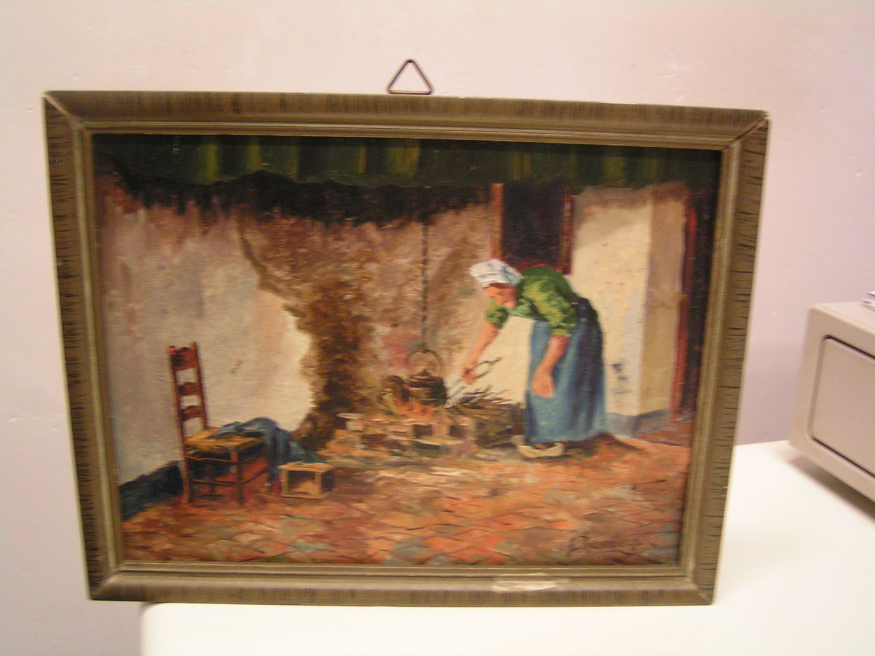 artikelnr. 00235 Boeren Interieur, haardvuur: prijs 49 euro
26 x 20 cm

gesigneerd E. Hazenberg
Keywords: schilderij haardvuur